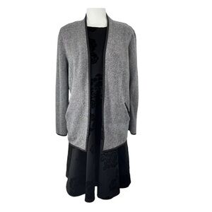 Chicos Blazer Woman’s 1 Birdseye Cotton Black & White w Faux Leather Trim Jacket